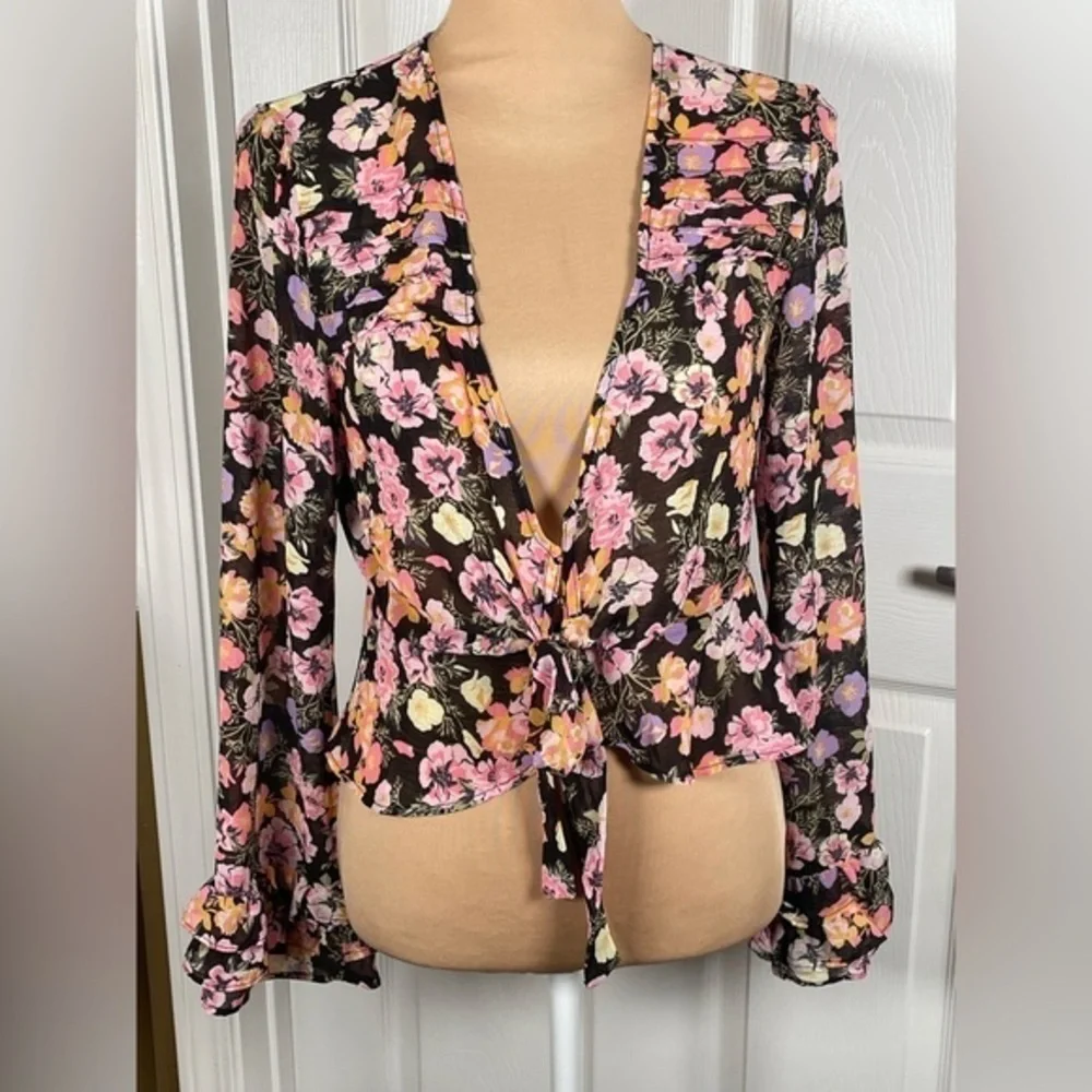 Free‎ People Maybel Blouse Top Black Combo Sz XS